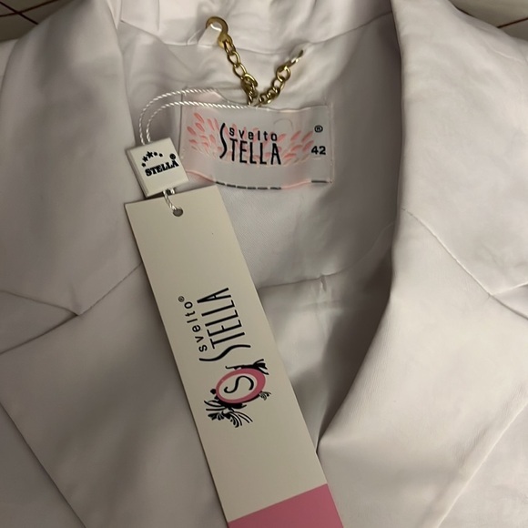 NWT WOMEN 3/4 SLEEVES BLAZER WHITE ELEGANT JACKET LINED GOLD-TONE HARDWARE‎ - Picture 8 of 8